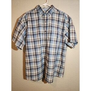 Bit & Bridle Men's Short Sleeve Shirt Size XL Blue Plaid Button Up Western Wear
